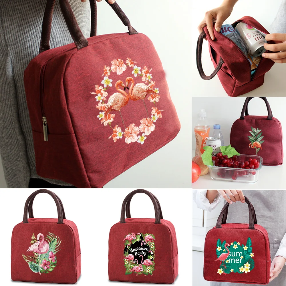 

Сумка для ланча, термосумки, детский контейнер для еды, бэнто-бокс, органайзер с принтом фламинго, Женский переносной изолированный холщовы...