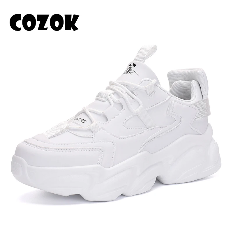 

Women Platform Sneakers 2022 Spring New Black White Comfortable Breathable Chunky Shoes Rubber Hard-Wearing Trendy Sport Shoes