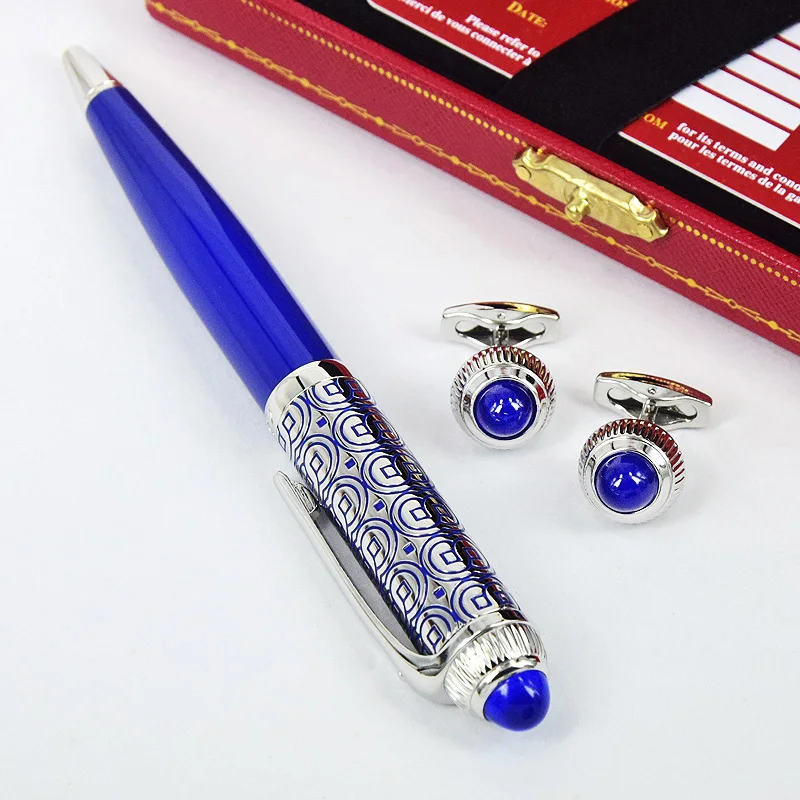

MSS Roadster de CT Luxury Blue Circle Silver Pattern Covered Blue Lacquer Barrel Ballpoint Pen Writing Smooth Stationery