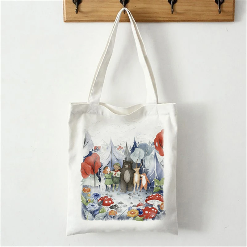 

Cute Squirrel Cartoon Shopping Bag Shopping Bag Handbag Summer One-shoulder Canvas Bag Large Capacity All-match Messenger Bag Cu