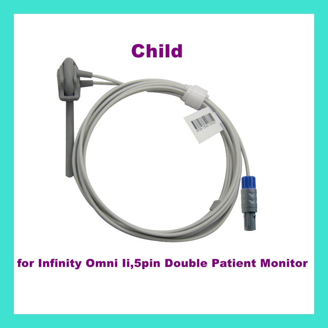 

Child Finger Clip Ear Clip Silicone Long Cable Reusable Spo2 Oxygen Sensor for Infinity Omni Ii,5pin Double Patient Monitor