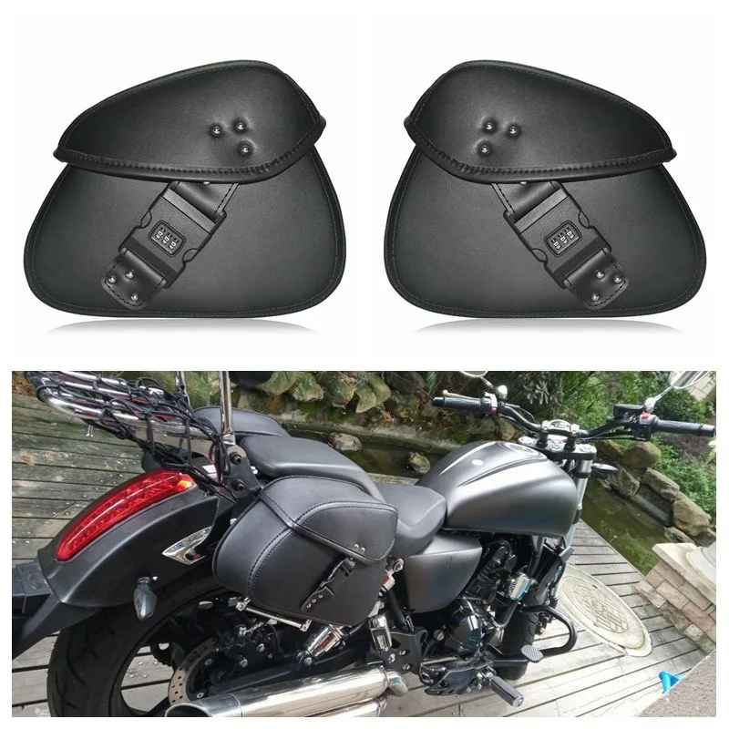 

1 пара левая и правая мотоциклетная сумка с кодовым замком, Боковая Сумка из искусственной кожи для инструментов, дорожная сумка для хранения багажа для Honda, Suzuki, Yamaha