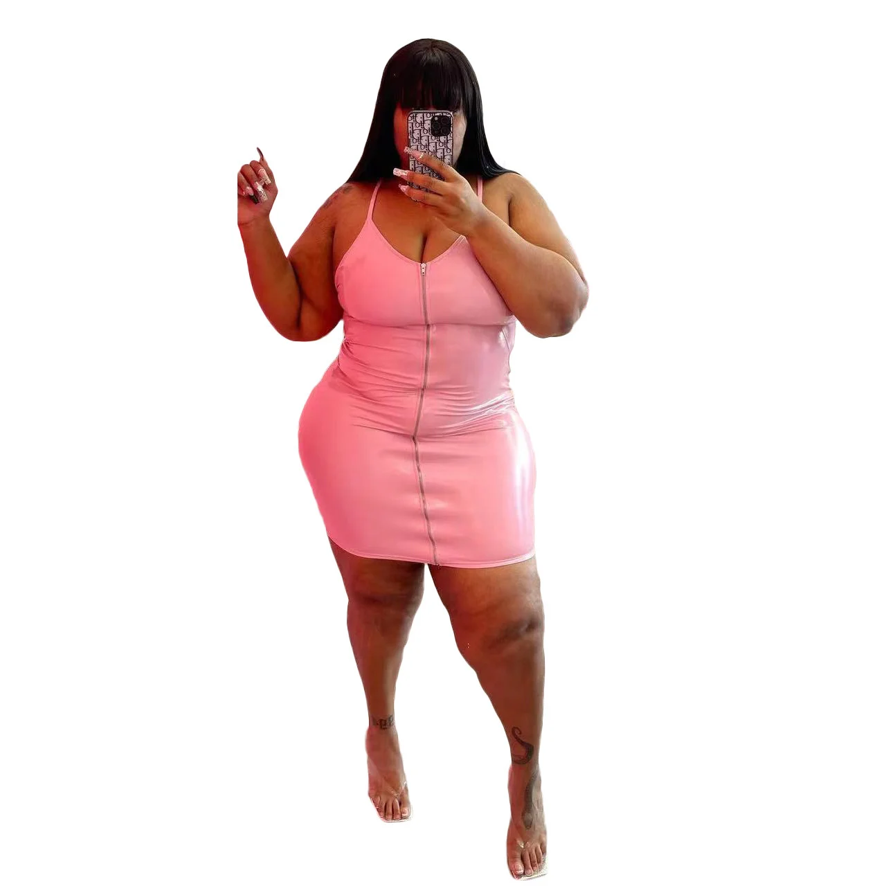 

Женское облегающее платье на молнии, из ПУ кожи