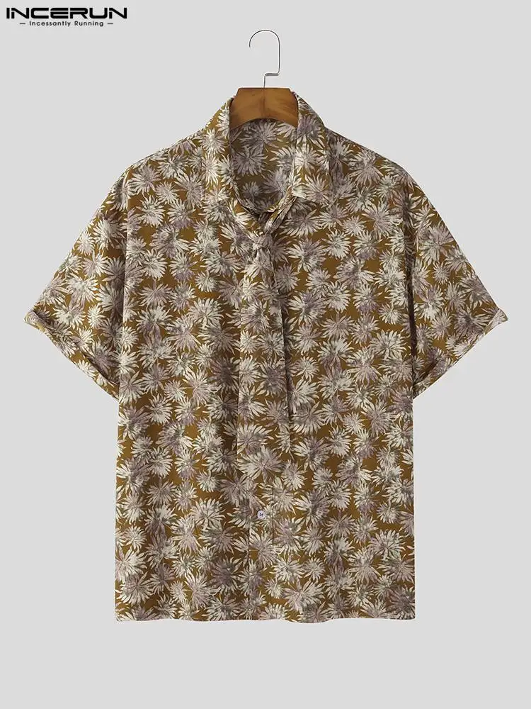 INCERUN Tops 2022 Casual Hot Sale New Men Cuban Collar Blouse Fashion Party Hot Sale Male Short Sleeve Lapel Button Shirts S-5XL