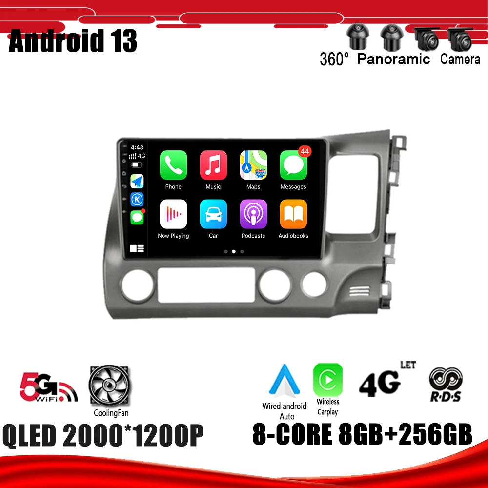 

For Honda Civic 2005 - 2012 Android 13 Navigation GPS DSP Carplay WIFI Car Radio Multimedia Player