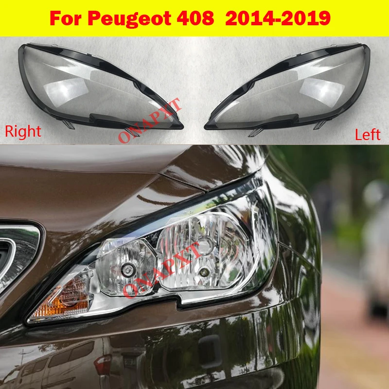 Front Headlamp Lamp cover For Peugeot 408 Lampshade Headlight Waterproof Bright Head Light Shade Shell Caps 2014-2019