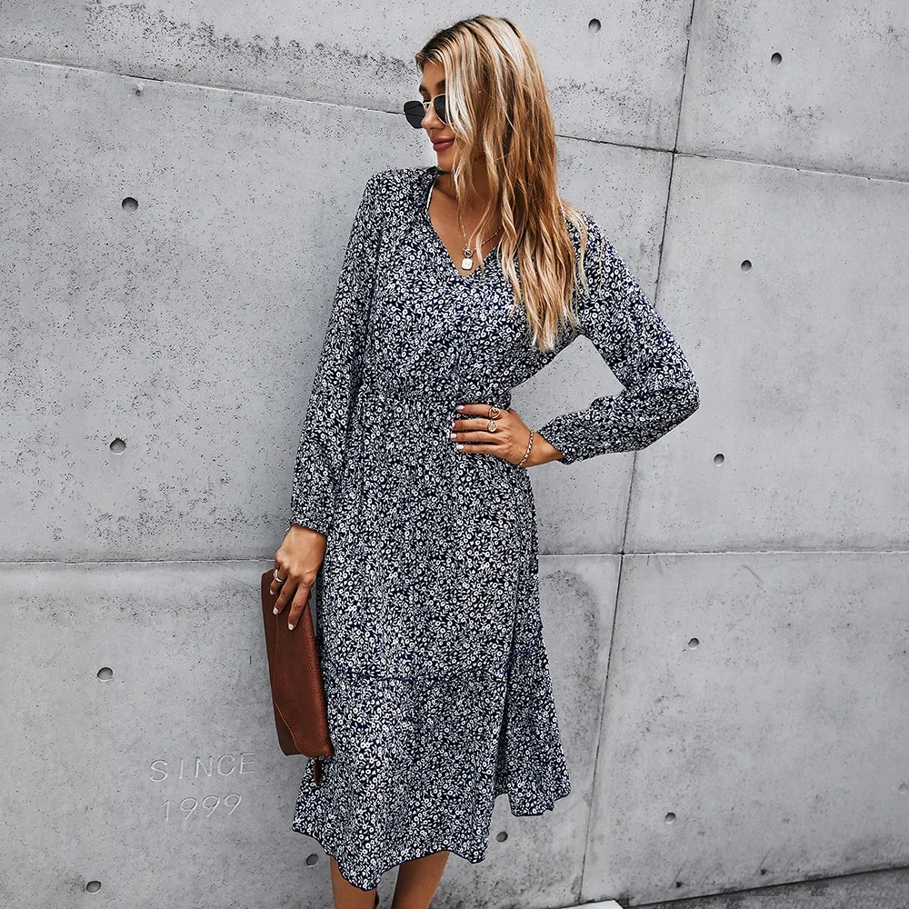 

Women's Dress 2022 Autumn And Winter Corset Long-sleeved Floral Dress