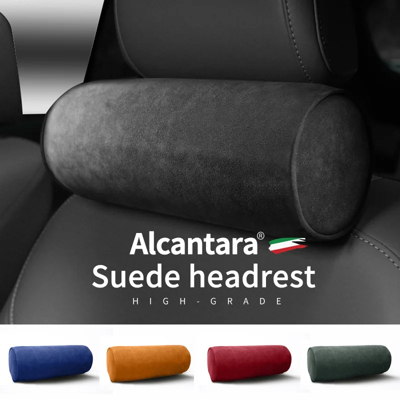 

Alcantara car headrest neck pillow round memory foam deerskin perforated round headrest high-end car interior accessories