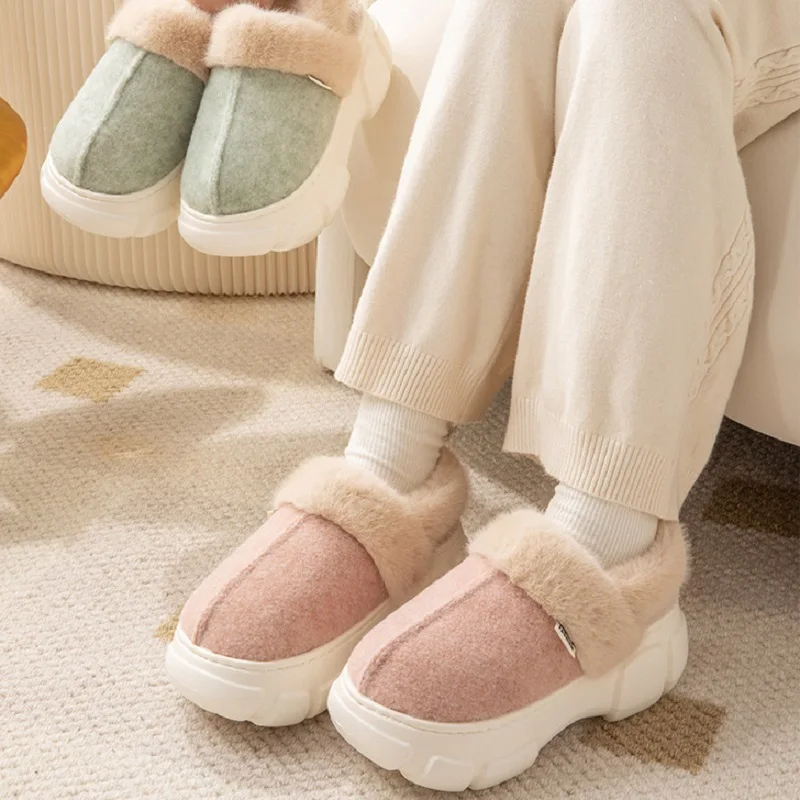 

Fashion Autumn Winter Fur Slippers Women Mule Clogs Slippers Warm Plush Indoor Outdoor Slides Soft Thick Platform Footwear Boots