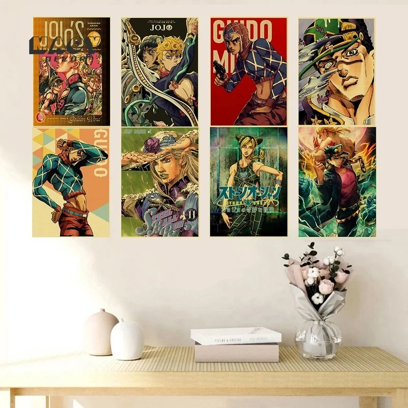 

Hot Anime JoJo's Bizarre Adventure Kraft Posters JOJO Retro Vintage of Room Home Bar Cafe Decor Aesthetic Art Wall Paintings