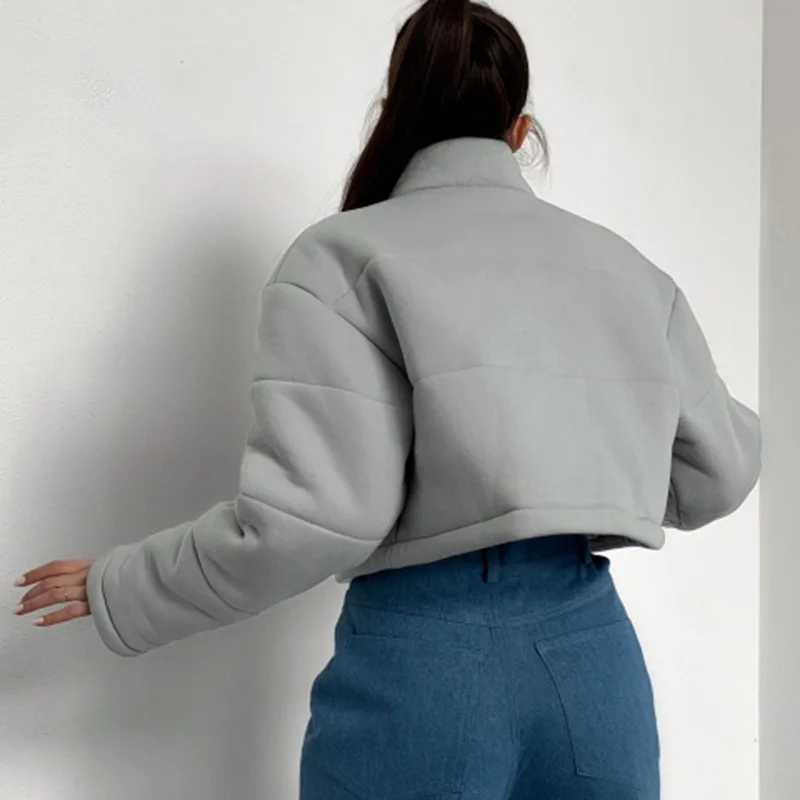 2023 Women's New Autumn and Winter Retro Short Paragraph High Stand-up Collar Long-sleeved Simple and Versatile Cotton Jacket