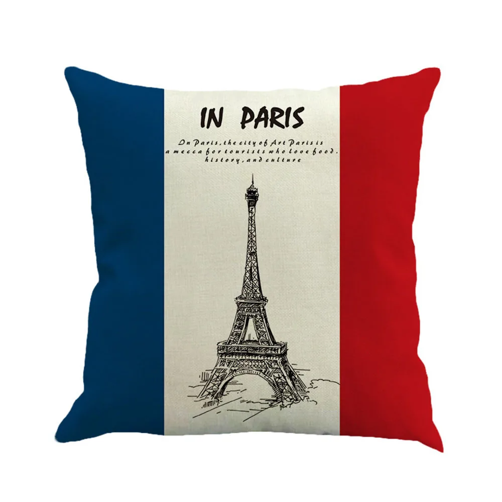 

France Eiffel Tower national flag 45X45 CM Cotton Linen Cushion Cover Waist Pillow Case Living Room Chair Sofa Home Decoration