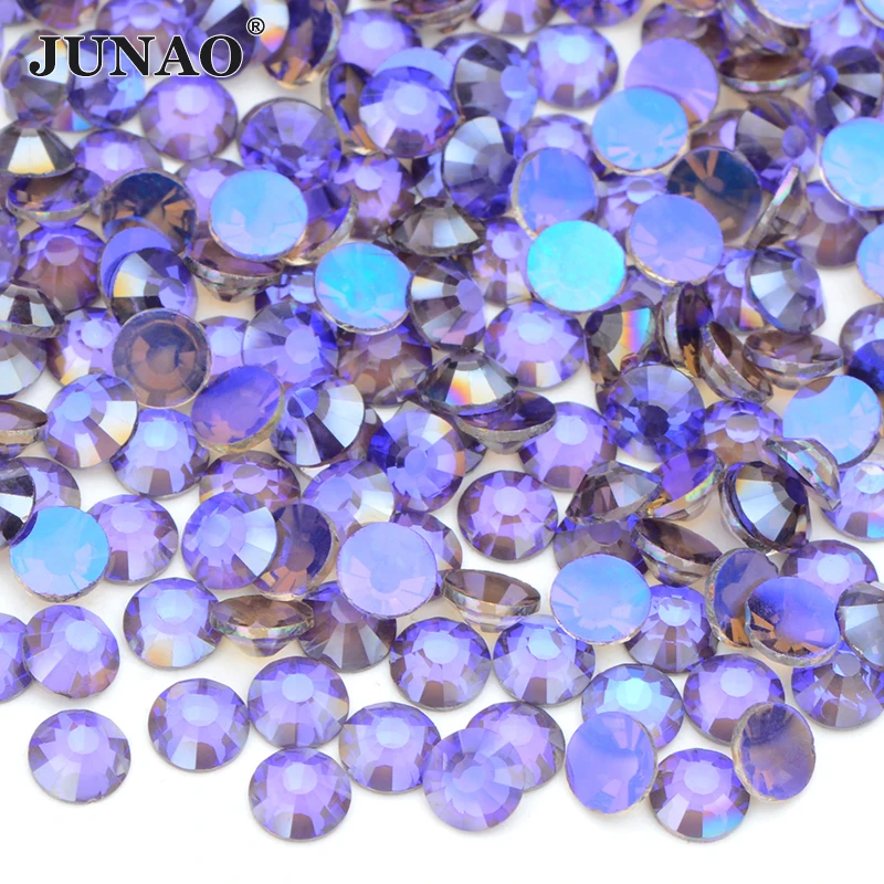 

JUNAO Wholesale 100Gross SS6 10 12 16 20 30 Aurora Purple AB Glass Rhinestone Bulk Flatback Nail Stone Non Hotfix Strass Crafts