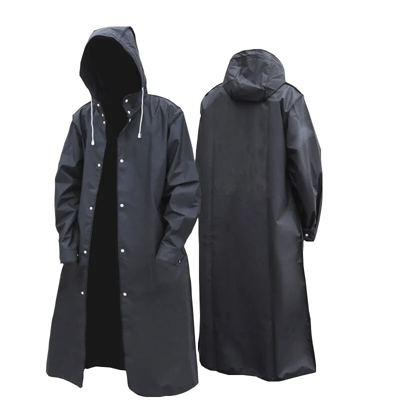 

Thickening Long Raincoat Adult Unisex Black Fashion Eva Material Long Hooded Outdoor Travel Mountaineering Fishing Raincoats