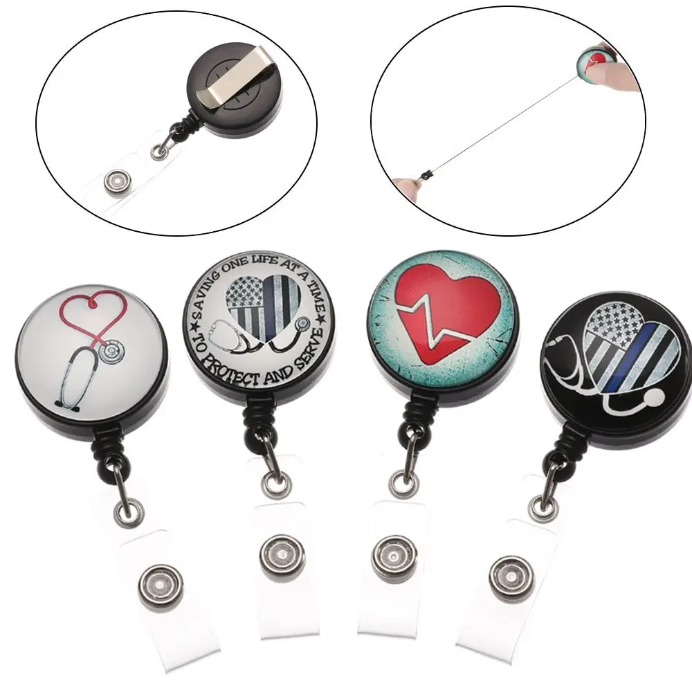 

1pc Unisex Office Supplies Fashion Retractable Nurse ID Name Card Key Ring Lanyards Badge Holder