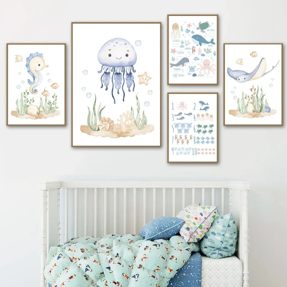 Китовый Осьминог черепаха Медуза морская лошадь океан Животные Детская