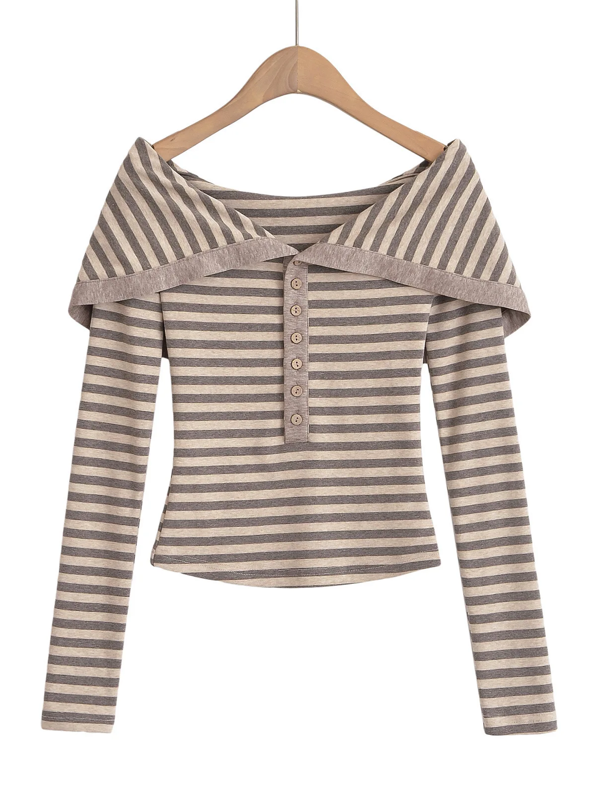 Осень/зима новинка 2024 полосатый пуловер с открытыми плечами и длинными рукавами