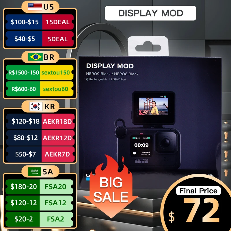 

GoPro Display Mod Front Facing Camera Screen for HERO 11 / 10 / 9 Black Monitor Selfie ScreenGo Pro Accessory Offcial Oringinal