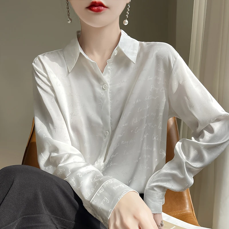 Женская атласная рубашка с длинным рукавом