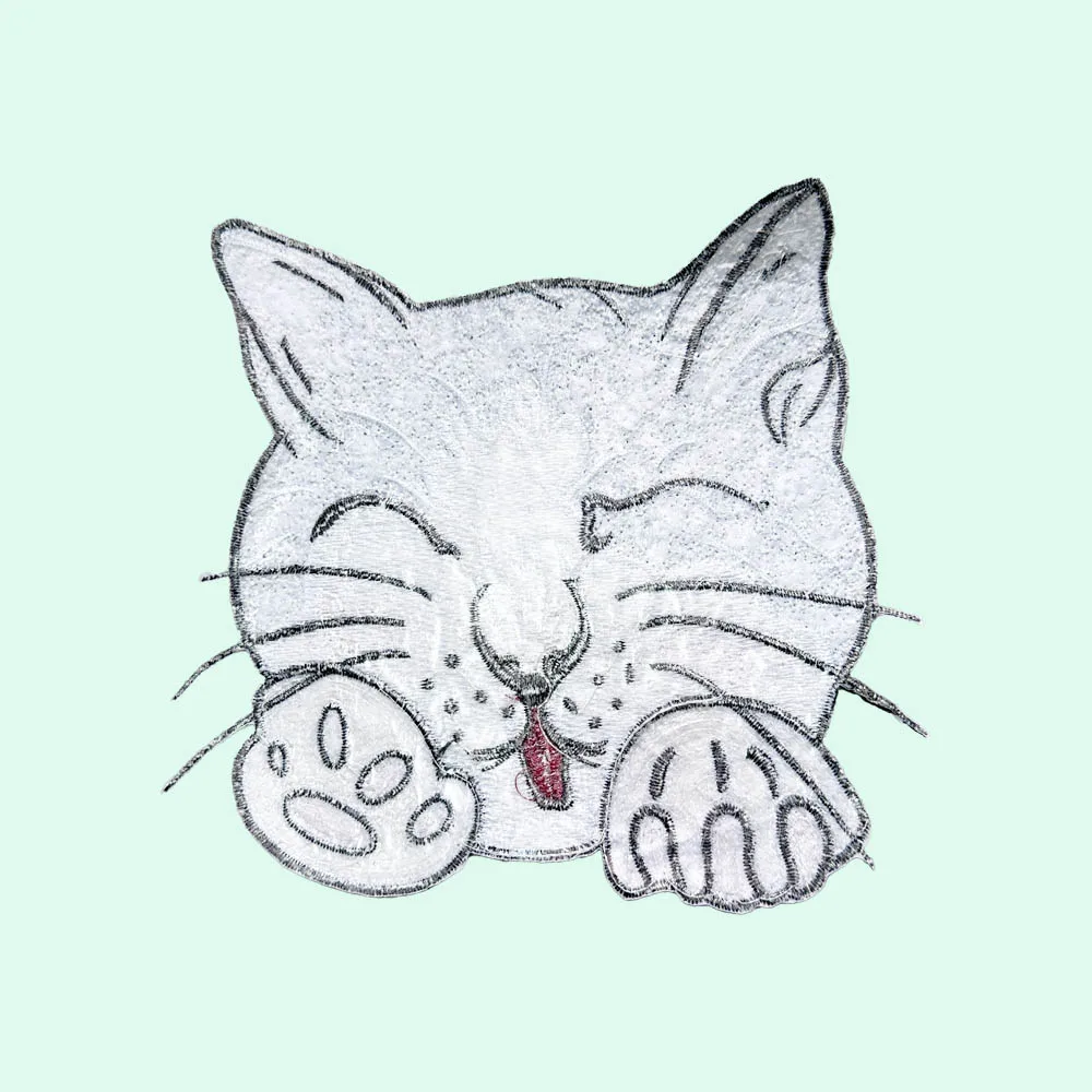 Серебряная нашивка с блестками и головой кошки стильное полиэстеровое