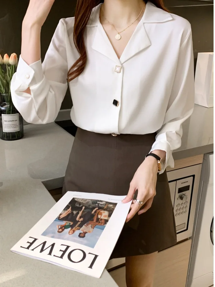 # 3127 черные белые синие офисные рубашки блузки женские свободные шифоновые с