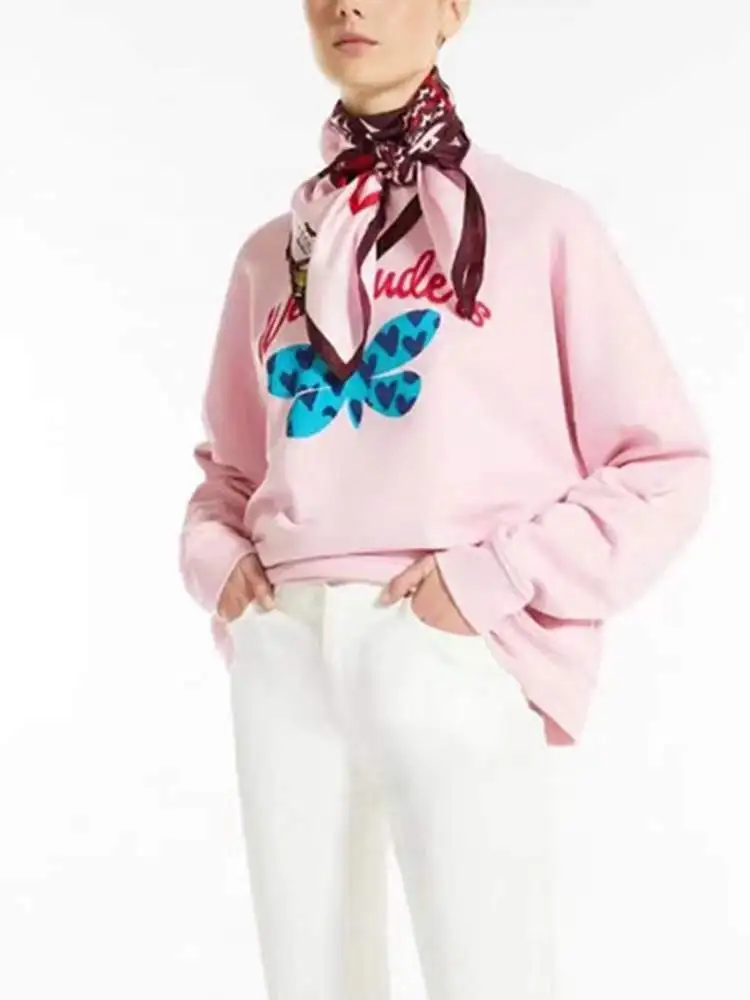 

Новинка 2022 на раннюю весну пуловер с круглым вырезом и длинным рукавом с принтом бабочки Свитшот