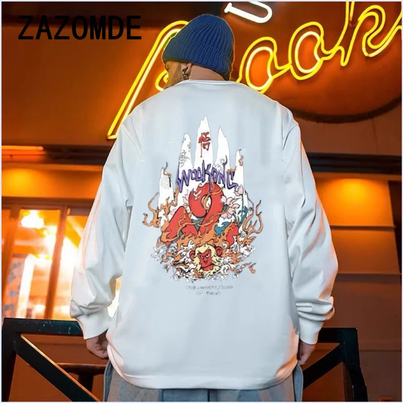 Мужская хлопковая футболка с длинным рукавом в стиле Харадзюку