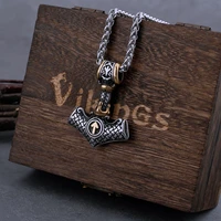 stainless steel thors hammer and mixed gold odin rune necklace mens charm amulet pendant viking jewelry christmas gift