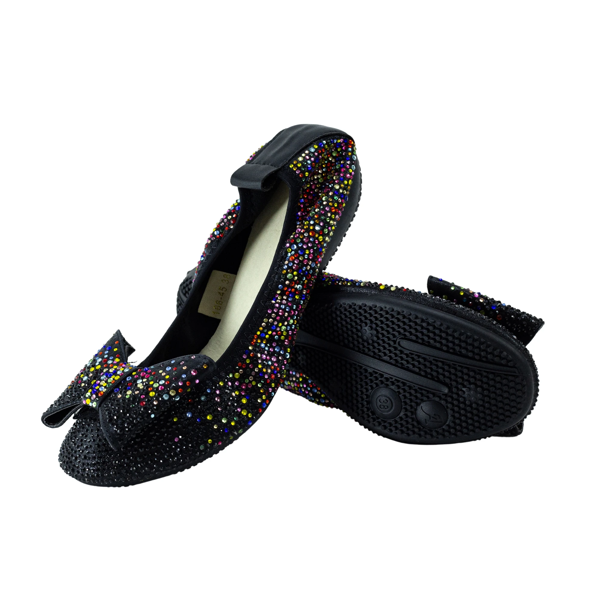 Bling Bling Designer Comfy Flats for Women Banana Shoes Nigerian Party Bowknot Rhinestone Walking Flats Plus Size Ballet Shoes