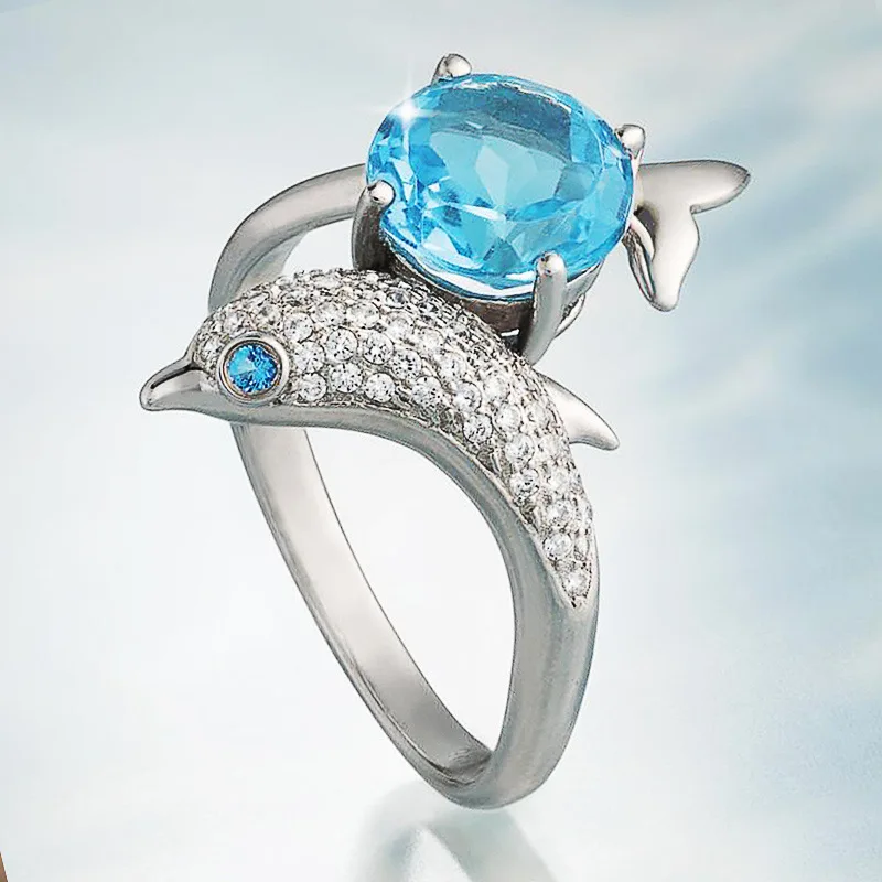 

Exquisite Dolphin-shaped Ladies Ring Fashion Wedding Party Bridal Ring Shiny Cubic Zirconia Cute Gift Jewelry Accessories