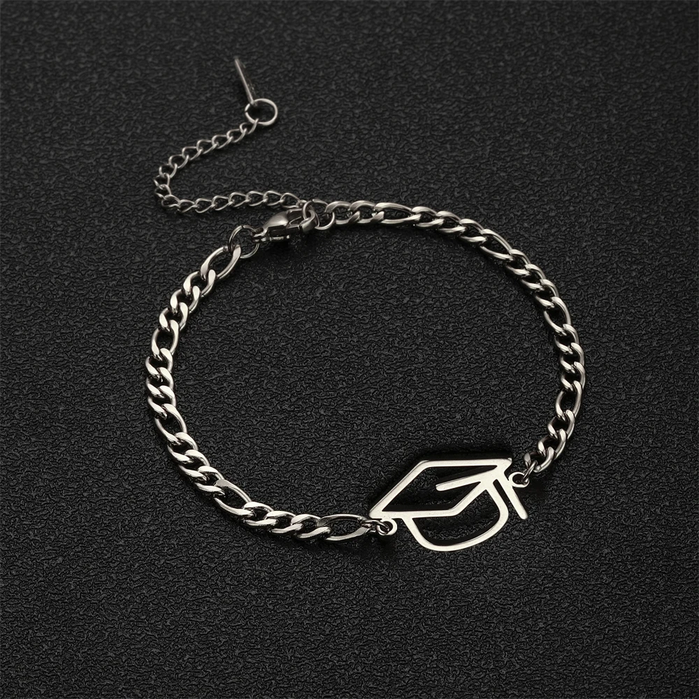 

Amaxer Bachelor Cap Bracelets Stainless Steel Figaro Chain Rope Pulsera for Women Student Graduation Jewelry Children Gift