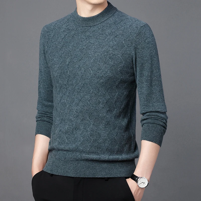 

Winter Men's Young and Middle-Aged Sweater Half Turtleneck Men's Knitwear Twisted Thickened Keep Warm Pure Color Woolen Sweater