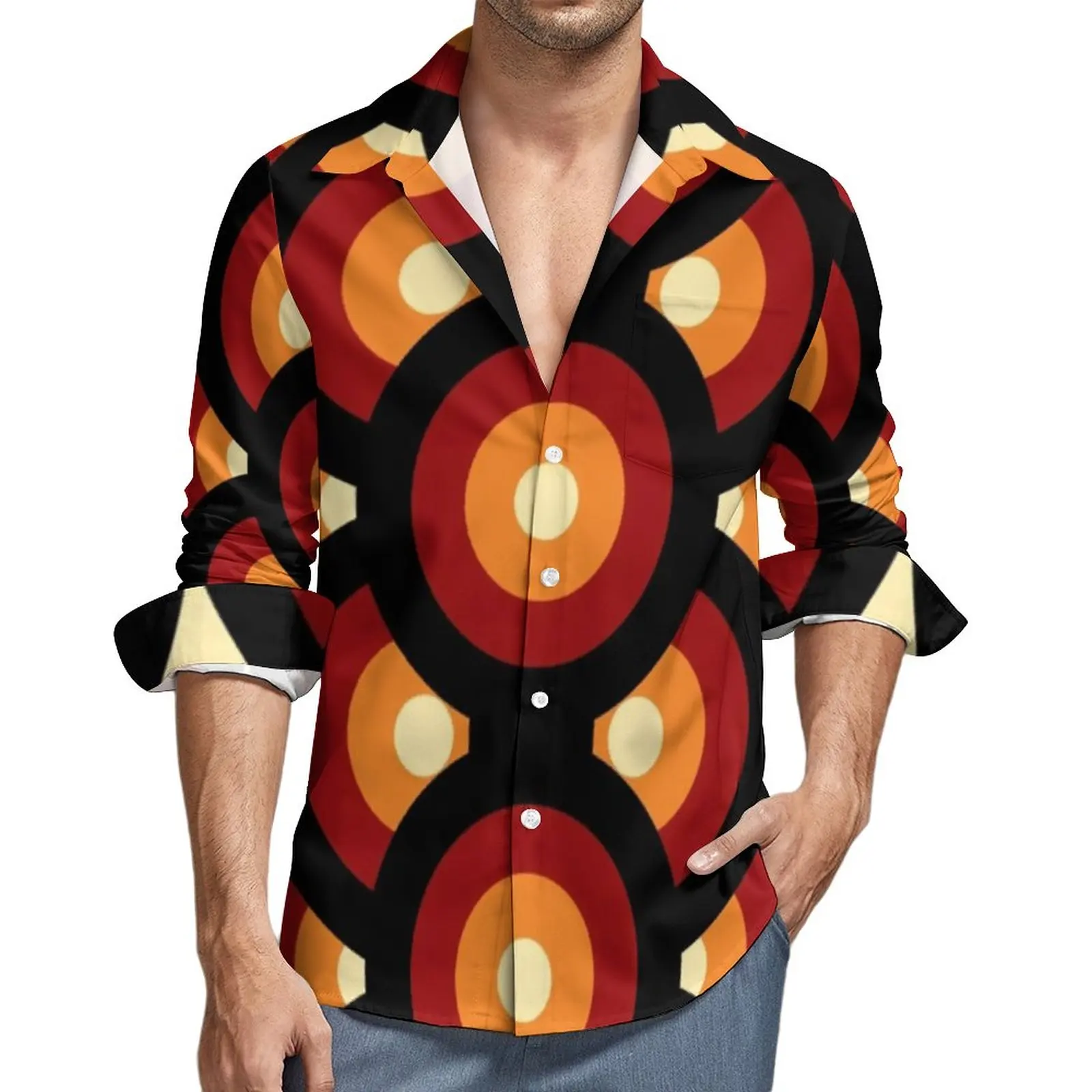 

Рубашка в стиле ретро 60-х годов, мужские повседневные рубашки с принтом средней века, весенние Стильные дизайнерские блузки, винтажная одеж...