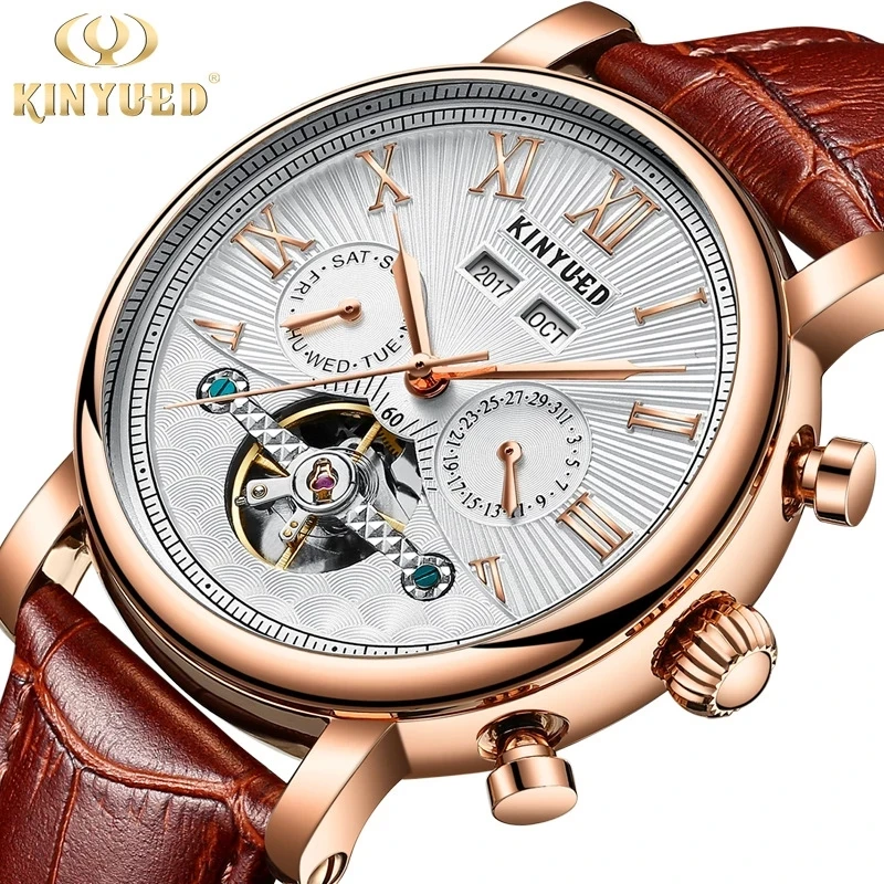 

KINYUED Tourbillon Watches Men's Mechanical Wristwatch Sports Clock Waterproof Fashion Casual Skeleton Watch relogio masculino