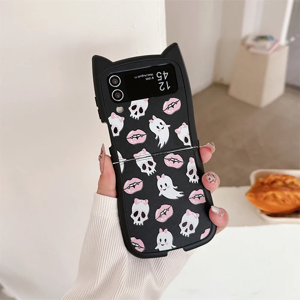 Розовый череп плюшевый призрак со шнурком чехол для телефона с 3D ушками и котом