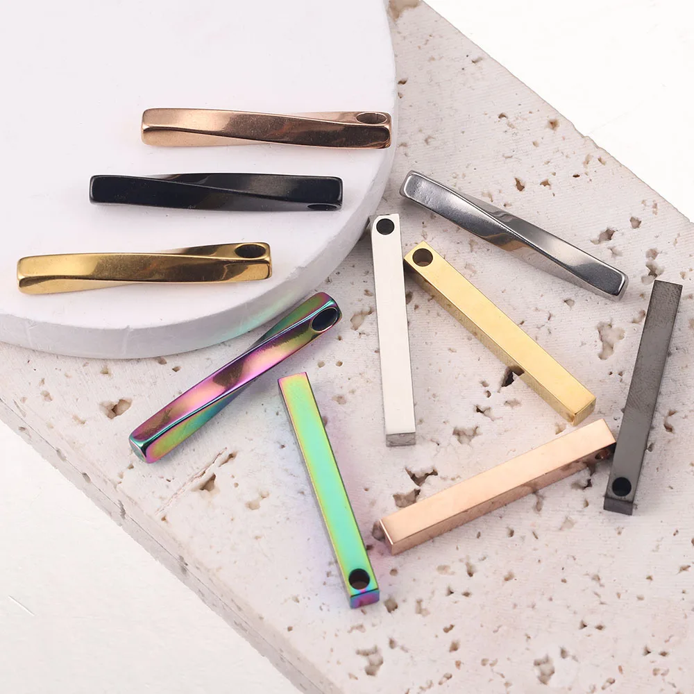 

5*40mm Gold-plate Stainless Steel 3D Geometric irregular Cuboid Charm DIY Handmade Pendant for Jewelry Making Craft Findings