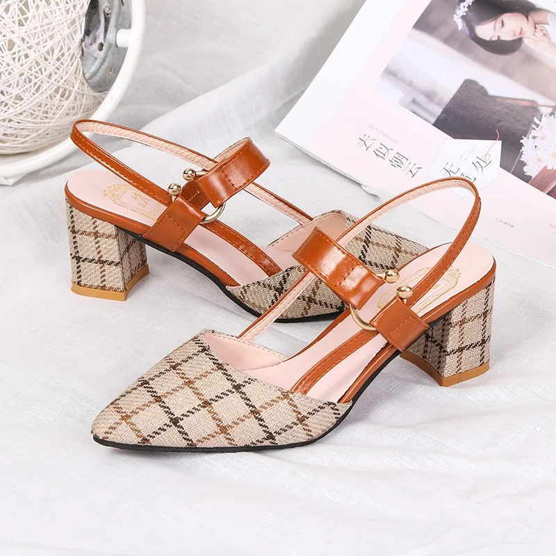 2022 Lady Shoes New Hollow Coarse Sandals High-heeled Shallow Mouth Pointed Pumps Work Women Female Sexy High Heels Mary Jane