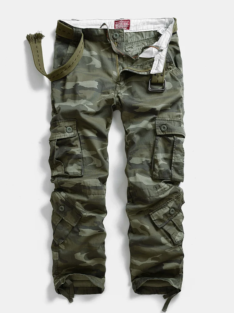 Heavy Camouflage Straight Men's Cotton Loose Hip Hop Overalls Casual Pants Multi-Pocket Outdoor Trousers Plus size