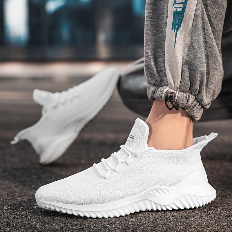 Men Shoes Breathable Slip On Trend White Sneakers Men Autumn Comfort Pop Running Lace Up Black Casual Shoes Tenis Masculino