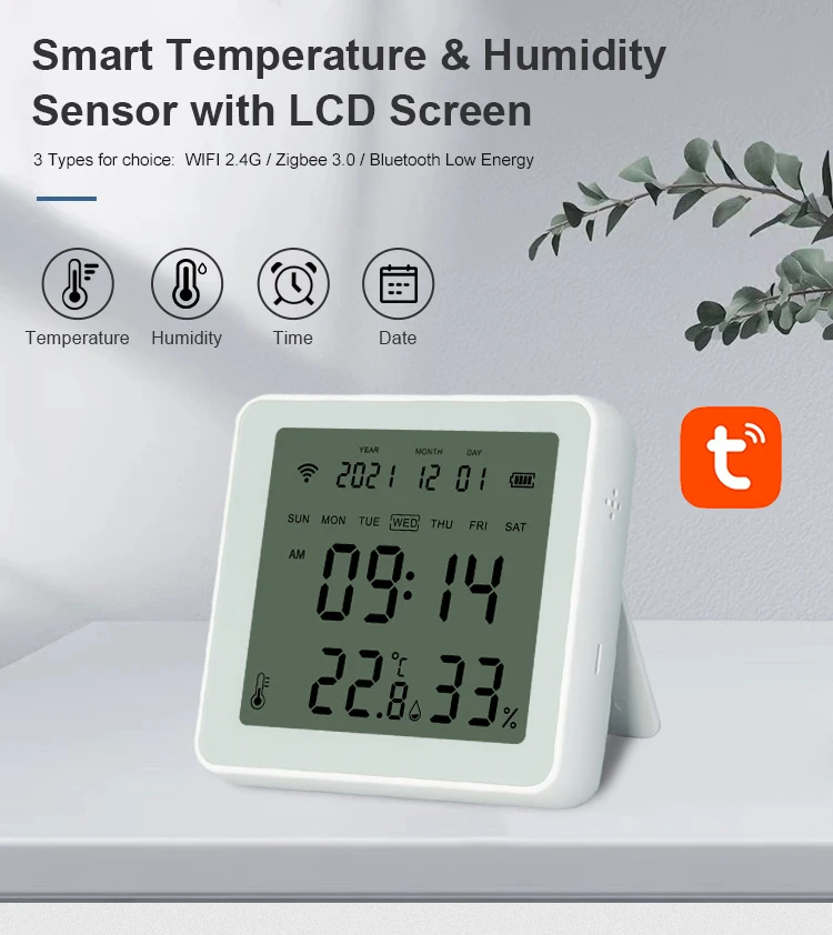 

Датчик температуры и влажности Tuya Smart ZigBee, комнатный гигрометр, термометр с ЖК-дисплеем, поддержка Alexa Google Assistant