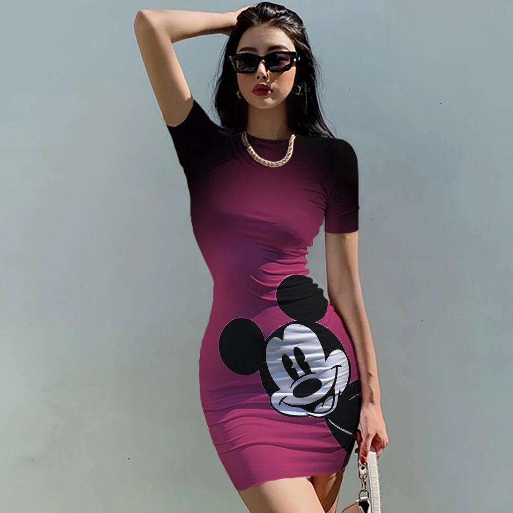 

Платье-мини женское Облегающее с круглым вырезом и принтом в полоску