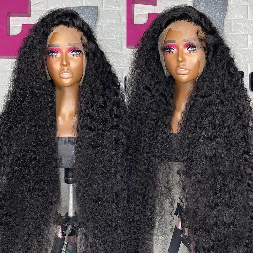 Kinky Curly Lace Front Wigs 180% Density Natural Black Middle Part Lace Frontal Wigs Glueless With Baby Hair For Black Wome