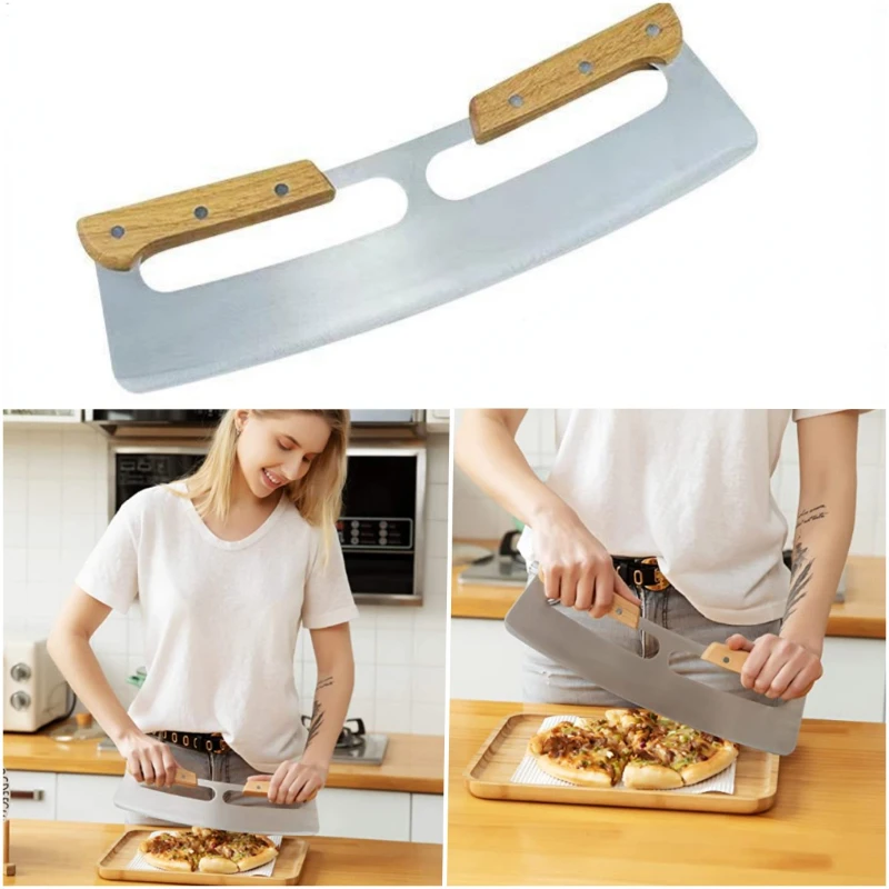 

Инструменты для пиццы, нож для пиццы с деревянной ручкой из нержавеющей стали с защитным рукавом PP, полукруглый нож для пиццы для семейного ресторана