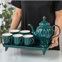 ceramic coffee tea set waterware nordic kettle phnom penh green white pot cup tray bar household kitchen supplies drinkware