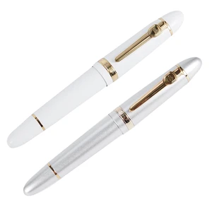 JINHAO 2 Pcs 159 18KGP 0.7Mm MEDIUM BROAD NIB FOUNTAIN PEN Free Office Fountain Pen With A Box ( Silver With White )