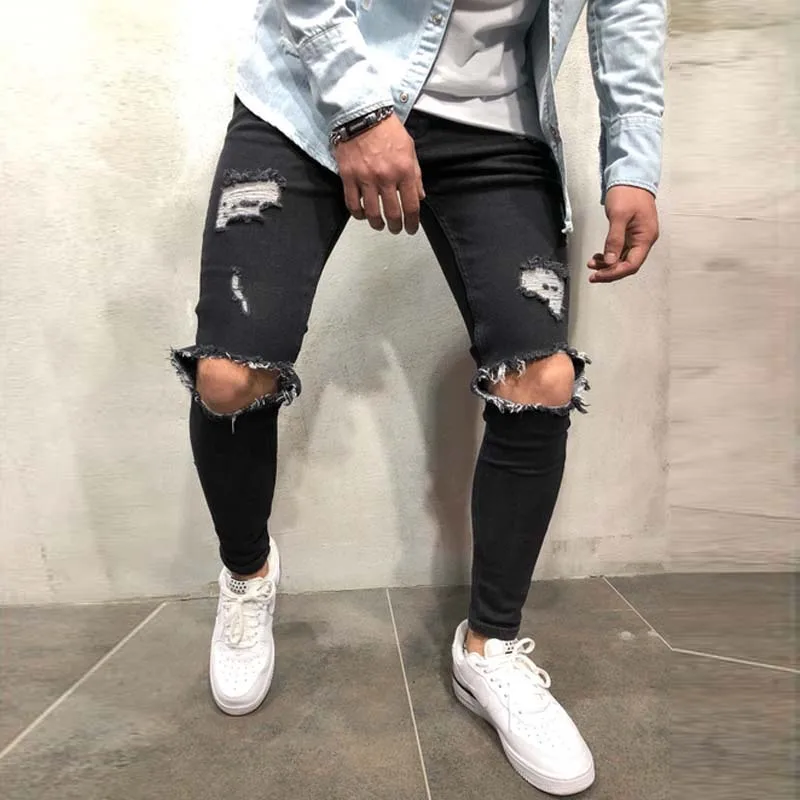 Mens Skinny Ripped Denim Trousers Biker High Quality Male Slim Casual Pants Hip Hop Jogging jean homme Fashion Jeans For Men