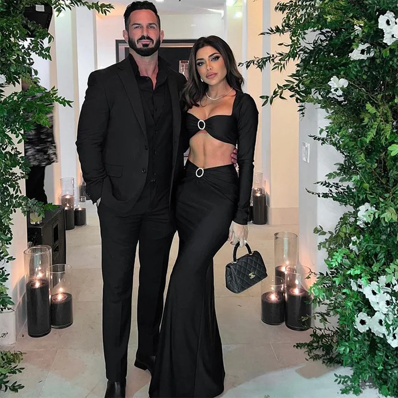 Весенне-осенний сексуальный женский комплект укороченный топ с длинными