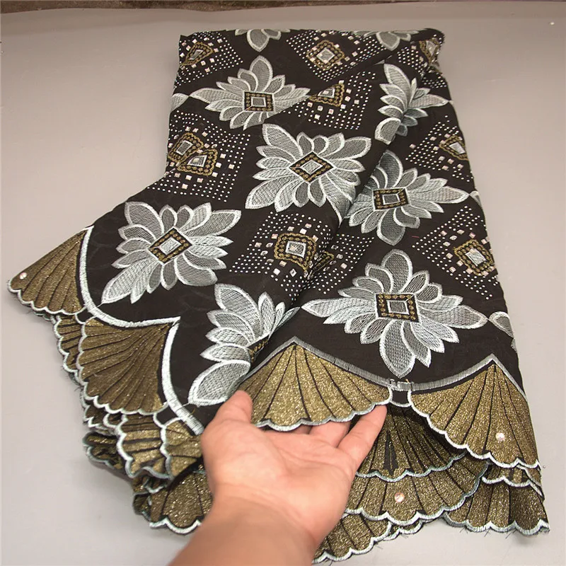 

5 Yard Swiss Voile Lace Fabric Latest Heavy Beaded Embroidery African 100% Cotton Popular Dubai Style For Party Cloth Material