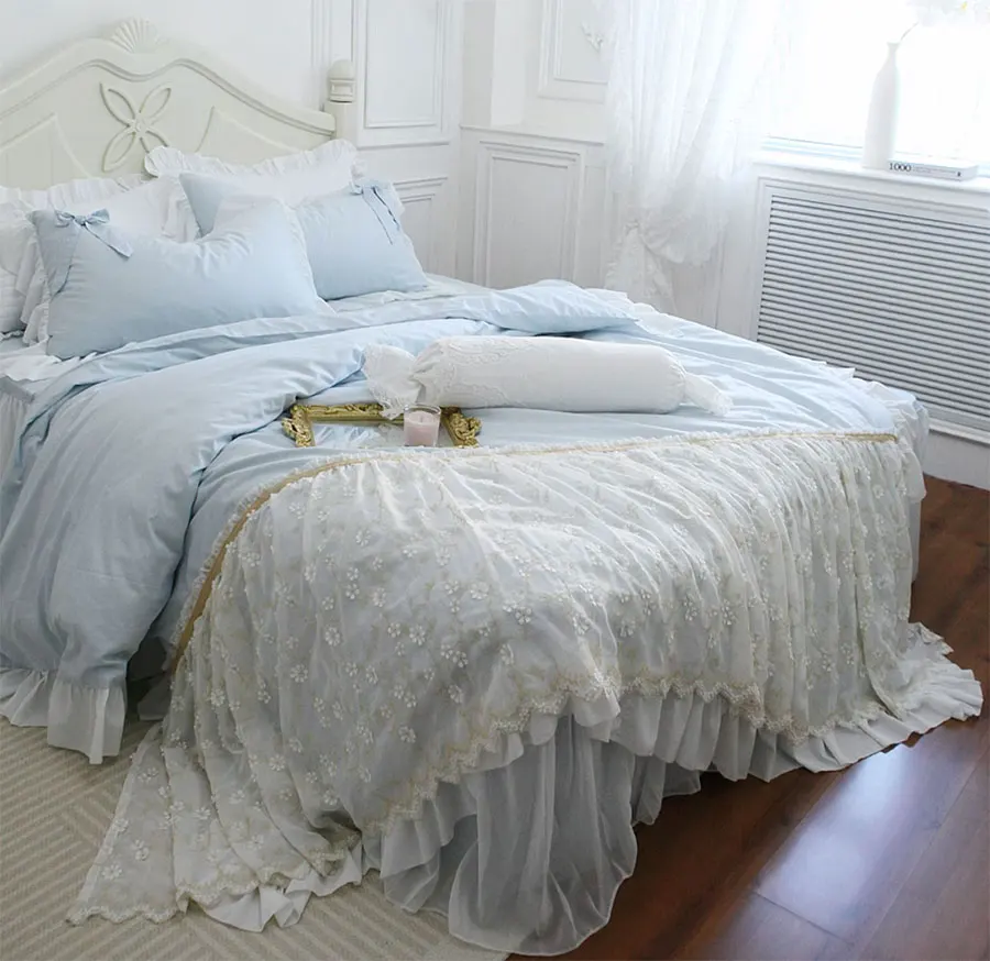 Романтическое сказочное яркое синее искусство вышивка чистый полный