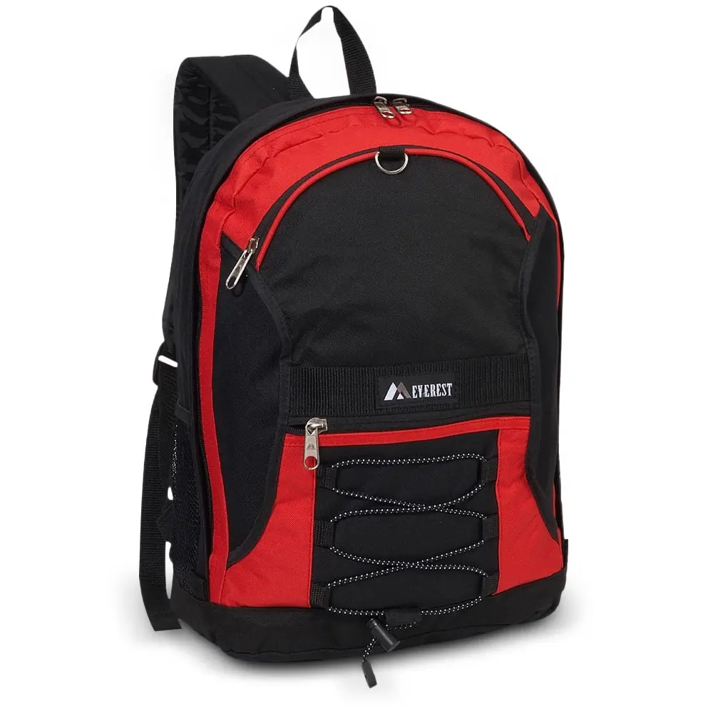 Unisex Two-Tone Backpack with Mesh Pockets, Red Black